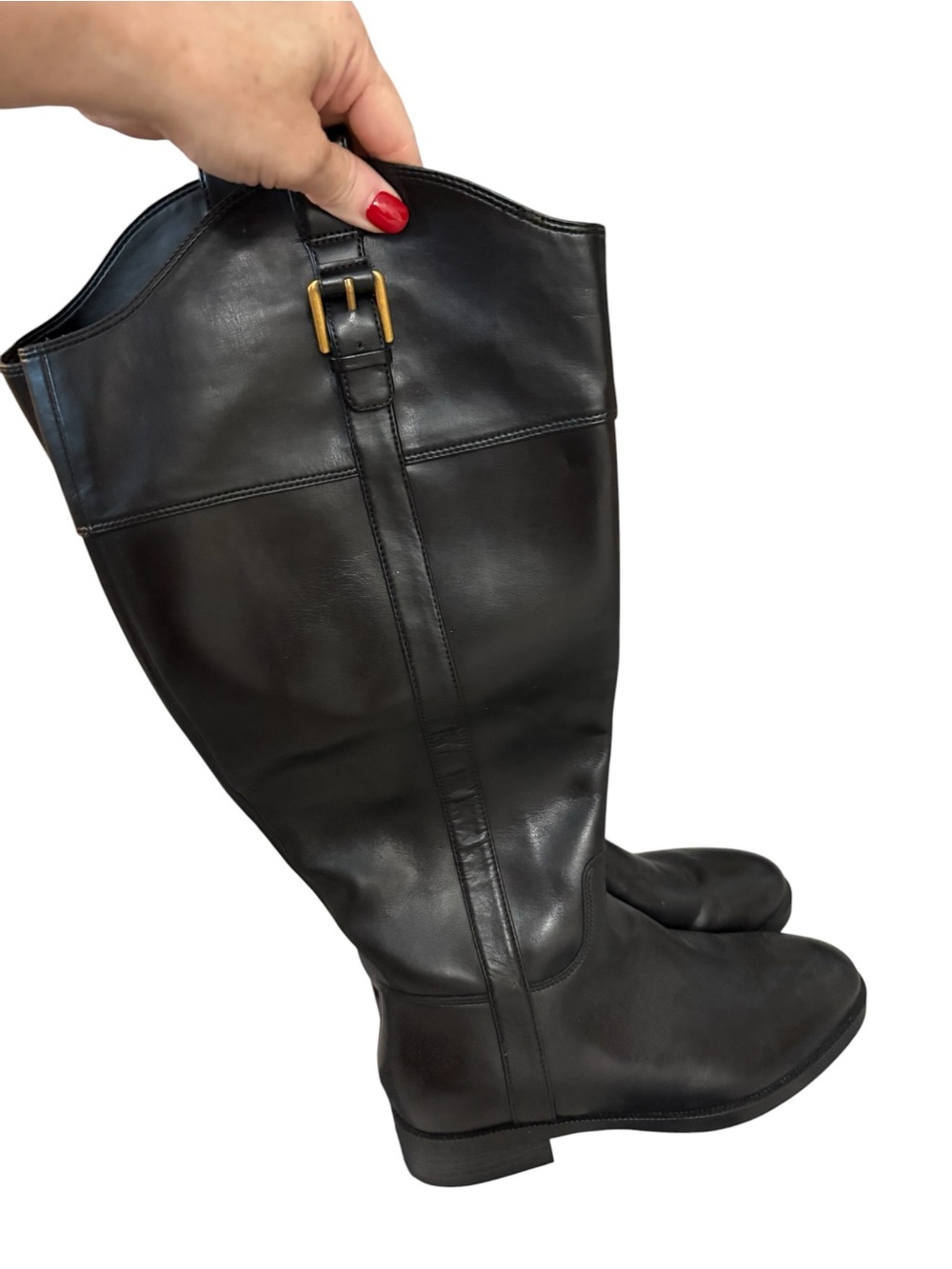 Vionic Black Leather Over-the-Knee Boots with Gold Buckle